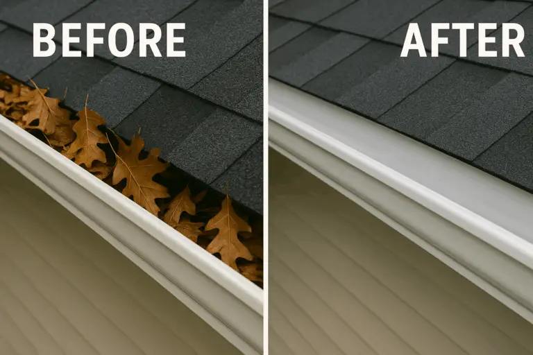 Gutter before and after cleaning comparison by Cluster Services in Adelaide